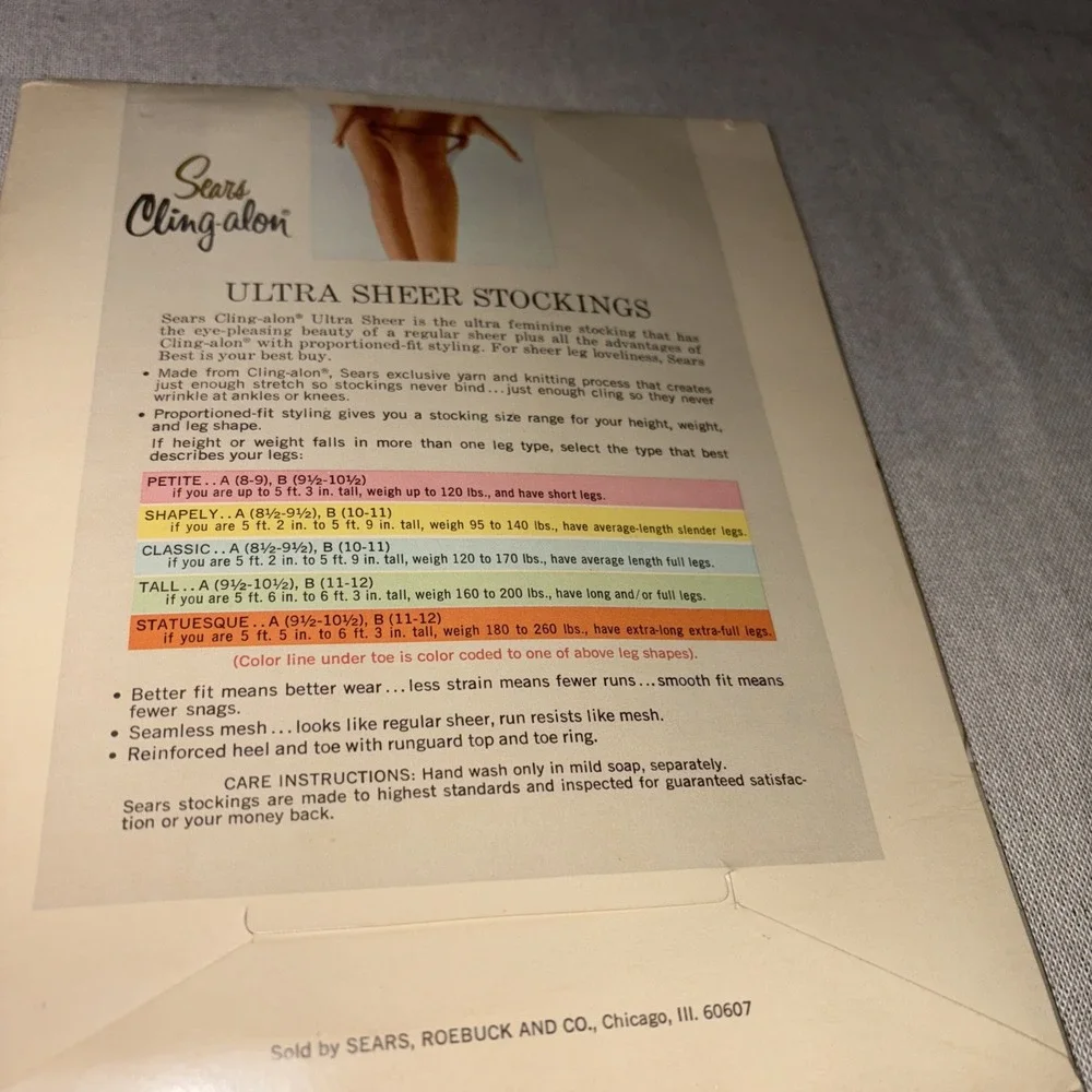 Vintage Sears Cling-Alon Daytime Sheer Stockings Mesh Knit‎ Gray Size B 10-11